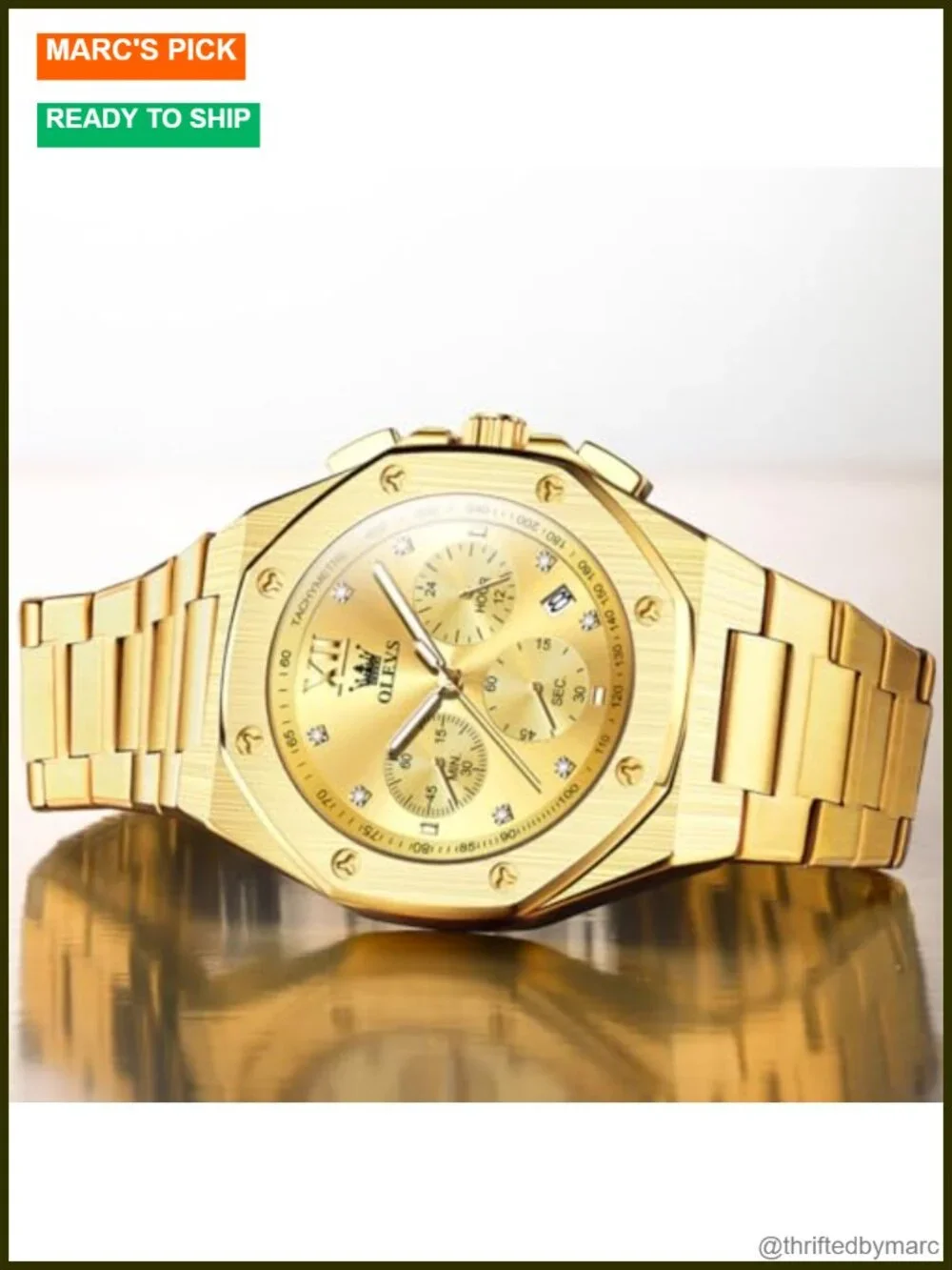 Men's Octagonal Stainless Steel Dress Watch Quartz Chronograph Waterproof